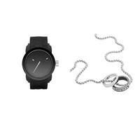 Diesel Hombre Double Down S44 Negro Silicona Reloj y Plateado Acero Inoxidable Collar, Set