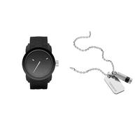 Diesel Hombre Double Down S44 Negro Silicona Reloj y Plateado Acero Inoxidable Collar, Set