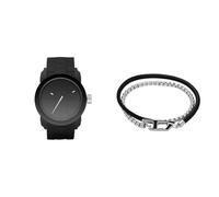 Diesel Hombre Double Down S44 Negro Silicona Reloj y Plateado Acero Inoxidable Pulsera, Set
