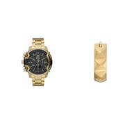 Diesel Hombre Griffed Dorado Acero Inoxidable Reloj y Pendientes, Set