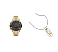Diesel Hombre Griffed Dorado Acero Inoxidable Reloj y Plateado Collar, Set