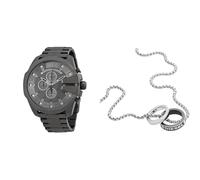 Diesel Hombre Mega Chief Gris Acero Inoxidable Reloj y Plateado Collar, Set