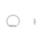 Diesel Hombre Pulsera y Pendientes D Logo en Acero Inoxidable Plateado, Set