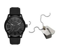 Diesel Hombre Rasp Negro Silicona Reloj y Plateado Acero Inoxidable Collar, Set