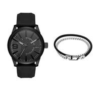 Diesel Hombre Rasp Negro Silicona Reloj y Plateado Acero Inoxidable Pulsera, Set