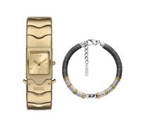 Diesel Hombre Reloj de Acero Inoxidable Dorado Closer y Pulsera D Logo Plateado Semipreciosos, Set