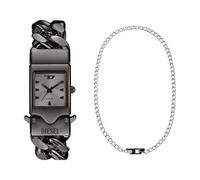 Diesel Hombre Reloj Gris Closer y Collar D Logo en Acero Inoxidable Bicolor, Set