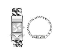 Diesel Hombre Reloj Plateado Closer y Pulsera D Logo, Set