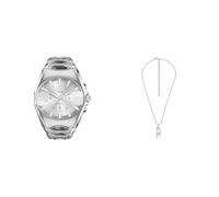 Diesel Hombre Reloj Plateado D-Curve y Collar D Logo, Set