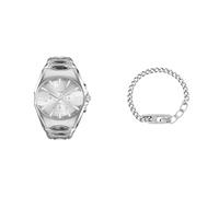 Diesel Hombre Reloj Plateado D-Curve y Collar D Logo, Set