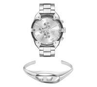 Diesel Hombre Reloj y Pulsera D Logo de Acero Inoxidable Plateado, Set