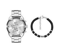 Diesel Hombre Reloj y Pulsera D Logo Semipreciosos Plateado con Tachuelas, Set