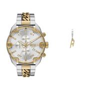 Diesel Hombre Spiked Bicolor Acero Inoxidable Reloj y Dorado Pendientes, Set