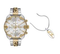 Diesel Hombre Spiked Bicolor Acero Inoxidable Reloj y Plateado Collar, Set