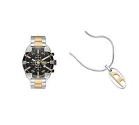 Diesel Hombre Spiked Bicolor Acero Inoxidable Reloj y Plateado Collar, Set