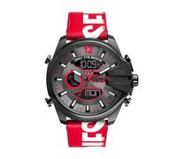 Diesel Mega Chief Reloj de Acero Inoxidable para Hombre con Movimiento analógico o Digital, Gunmetal/Red Ana-Digi, Mega Chief