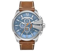 Diesel Mega Chief Series Reloj para hombre, Movimiento cronógrafo con correa de piel, Marrón claro y azul claro, 51 mm