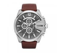 Diesel Mega Chief Series Reloj para hombre, Movimiento cronógrafo con correa de piel, Marrón oscuro y gris claro, 51 mm