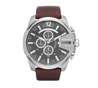 Diesel Mega Chief Series Reloj para hombre, Movimiento cronógrafo con correa de piel, Marrón oscuro y gris claro, 51 mm