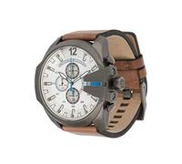 Diesel Mega Chief Series Reloj para hombre, Movimiento cronógrafo con correa de piel, Marrón y blanco, 51 mm