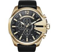 Diesel Mega Chief Series Reloj para hombre, Movimiento cronógrafo con correa de piel, Tono dorado y negro, 51 mm