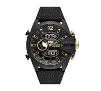 Diesel Reloj Mega Chief para Hombre, movimiento Ana-Digi con correa de silicona, acero inoxidable o piel, 51 mm, Negro y tono dorado