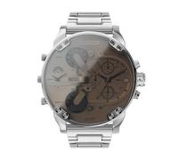 Diesel Mr. Daddy Reloj para Hombre, Movimiento multifunción de Cuarzo con Correa de Acero Inoxidable, 57 mm, Marrón y Tono Plateado