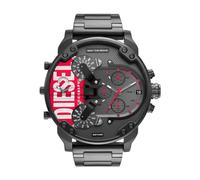 Diesel Mr. Daddy Reloj para hombre, Movimiento multifunción de cuarzo con correa de acero inoxidable, 57 mm, Gris oscuro y rojo