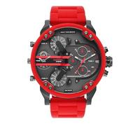 Diesel Mr. Daddy Reloj para hombre, Movimiento multifunción de cuarzo con correa de acero inoxidable, 57 mm, Rojo y grafito