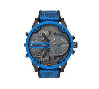 Diesel Mr. Daddy Reloj para Hombre, Movimiento multifunción de cuarzo con correa de piel, sintética o silicona, 57 mm, Grafito y azul