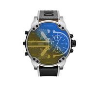 Diesel Mr. Daddy Reloj para Hombre, Movimiento multifunción de cuarzo con correa de piel, sintética o silicona, 57 mm, Gris y tono plata