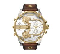 Diesel Mr. Daddy Reloj para Hombre, Movimiento multifunción de Cuarzo con Correa de Piel, sintética o Silicona, 57 mm, Marrón y Dorado