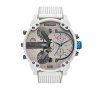 Diesel Mr. Daddy Reloj para Hombre, Movimiento multifunción de cuarzo con correa de piel, sintética o silicona, 57 mm, Blanco y beige