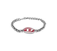 Diesel Pulsera de Cadena para Hombre de esmalte rojo y Acero Inoxidable, DX1445040, Rojo Plata