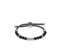 Diesel Pulsera de hombre de cuentas semipreciosas con cierre deslizante, Negro y acero