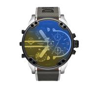 Diesel Mr. Daddy Reloj para Hombre, Movimiento multifunción de cuarzo con correa de piel, sintética o silicona, 57 mm, Gris y tono plata