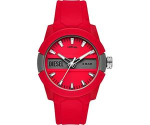 Diesel Reloj Double Up para hombre, Movimiento de cuarzo a tres agujas con correa de silicona, Rojo, 43 mm
