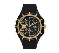 Diesel Reloj Framed para hombre, Movimiento de cuarzo cronógrafo a tres agujas con correa de silicona, acero o piel, Negro y tono dorado, 51 mm