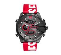Diesel Reloj Mega Chief para Hombre, movimiento Ana-Digi con correa de silicona, acero inoxidable o piel, 51 mm, Rojo y gris oscuro