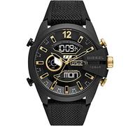 Diesel Reloj Mega Chief para Hombre, movimiento Ana-Digi con correa de silicona, acero inoxidable o piel, 51 mm, Negro y tono dorado