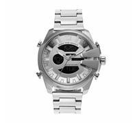 Diesel Reloj Mega Chief para Hombre, movimiento Ana-Digi con correa de silicona, acero inoxidable o piel, 51 mm, Tono plateado