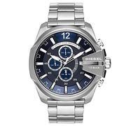 Diesel Reloj Mega Chief para Hombre, Movimiento cronógrafo con correa de acero inoxidable, Azul oscuro y tono plateado, 51 mm