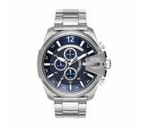 Diesel Reloj Mega Chief para Hombre, Movimiento cronógrafo con correa de acero inoxidable, Azul oscuro y tono plateado, 51 mm