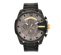 Diesel Reloj Mega Chief para Hombre, Movimiento cronógrafo con correa de acero inoxidable, Negro y Gris, 51 mm