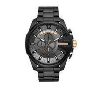 Diesel Reloj Mega Chief para Hombre, Movimiento cronógrafo con correa de acero inoxidable, Negro y Gris, 51 mm
