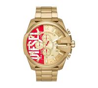 Diesel Reloj Mega Chief para Hombre, Movimiento cronógrafo con Correa de Acero Inoxidable, Tono Dorado y Rojo, 51 mm
