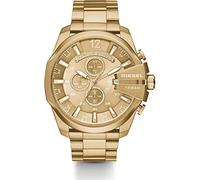 Diesel Reloj Mega Chief para Hombre, Movimiento cronógrafo con correa de acero inoxidable, Tono Oro, 51 mm