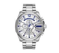 Diesel Reloj Mega Chief para Hombre, Movimiento cronógrafo con correa de acero inoxidable, Tono plata y azul, 51 mm