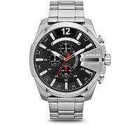 Diesel Reloj Mega Chief para Hombre, Movimiento cronógrafo con correa de acero inoxidable, Tono plateado y negro, 51 mm
