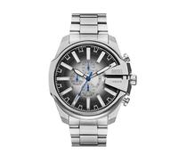 Diesel Reloj Mega Chief Slim para Hombre, Movimiento cronógrafo con Correa de Acero Inoxidable, Tono Plateado y Negro